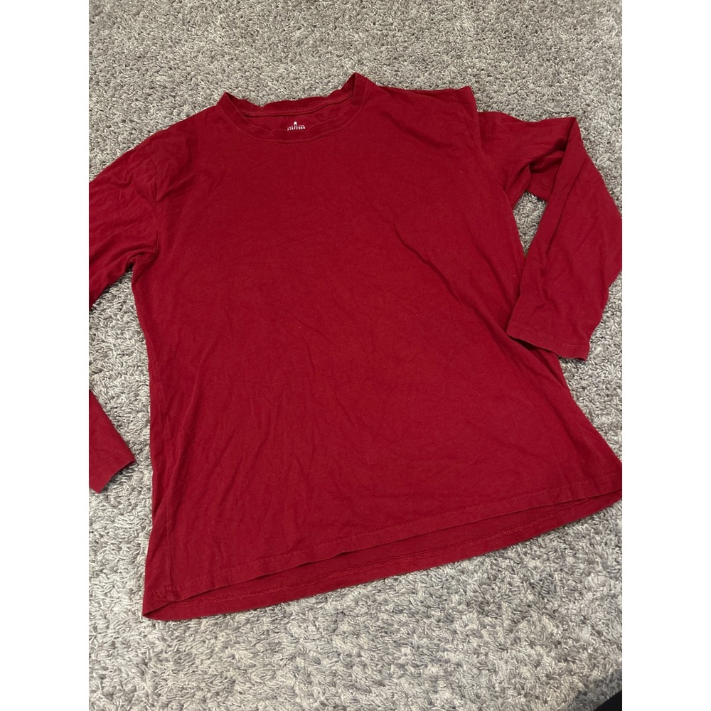 Stafford Mens Red Long Sleeve Crew Neck T Shirt XL Cotton Basic Casual Everyday